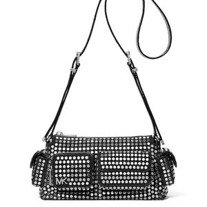 Michael Kors Silver and Black Studded Crossbody Bag